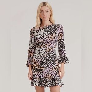 Veronica Beard Tamar silk minidress watercolor animal print long Sleeve 2